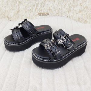 2" Platform Bat Buckle Slip On Goth Sandals Shoes